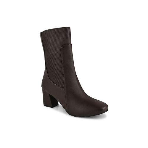 Buy Shuz Touch Ankle Length Brown Block Heel Boots Online