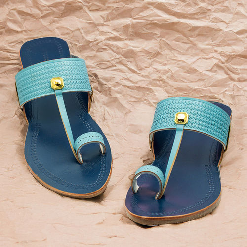 Korakari Women Skyline Blue Kolhapuri Chappal (UK 4)