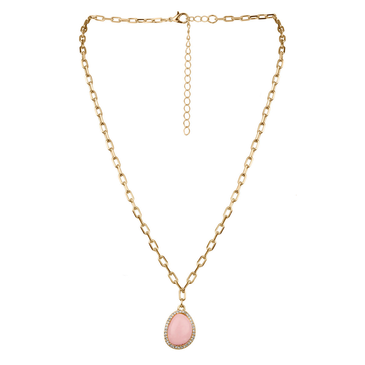 Lilly & Sparkle Gold Toned Necklace with Peach Stone Studded Pendant