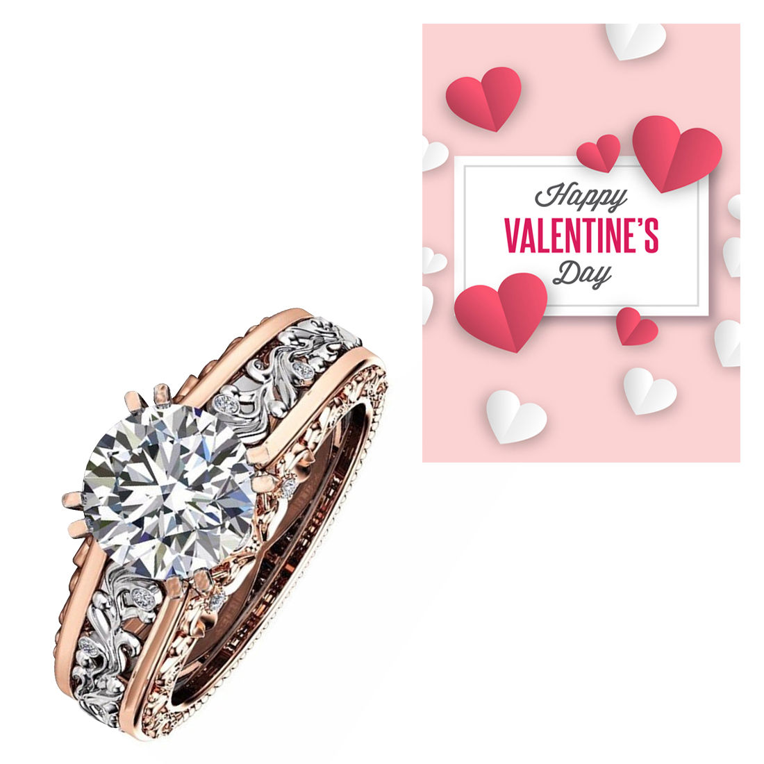 Valentine Gift -Latest Design Couple Ring With Heart Box Teddy Rose Flower  Set For Husband, Boyfriend,