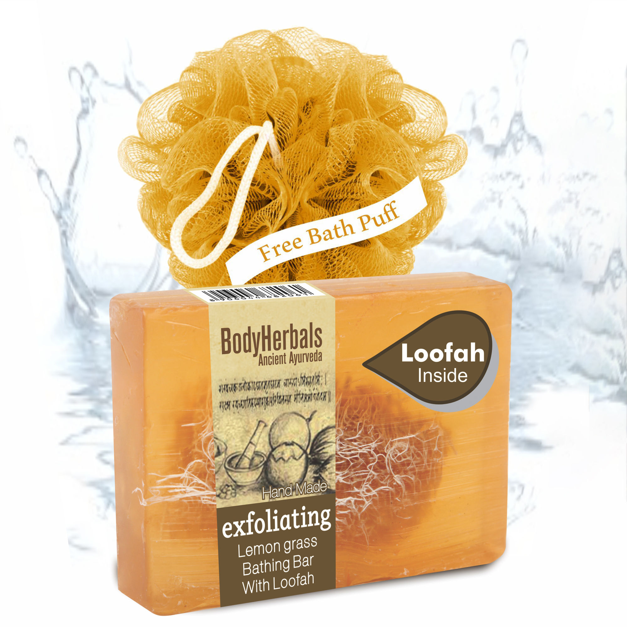 BodyHerbals Exfoliating, Hand Made Lemon Grass Bathing Bar with Loofah