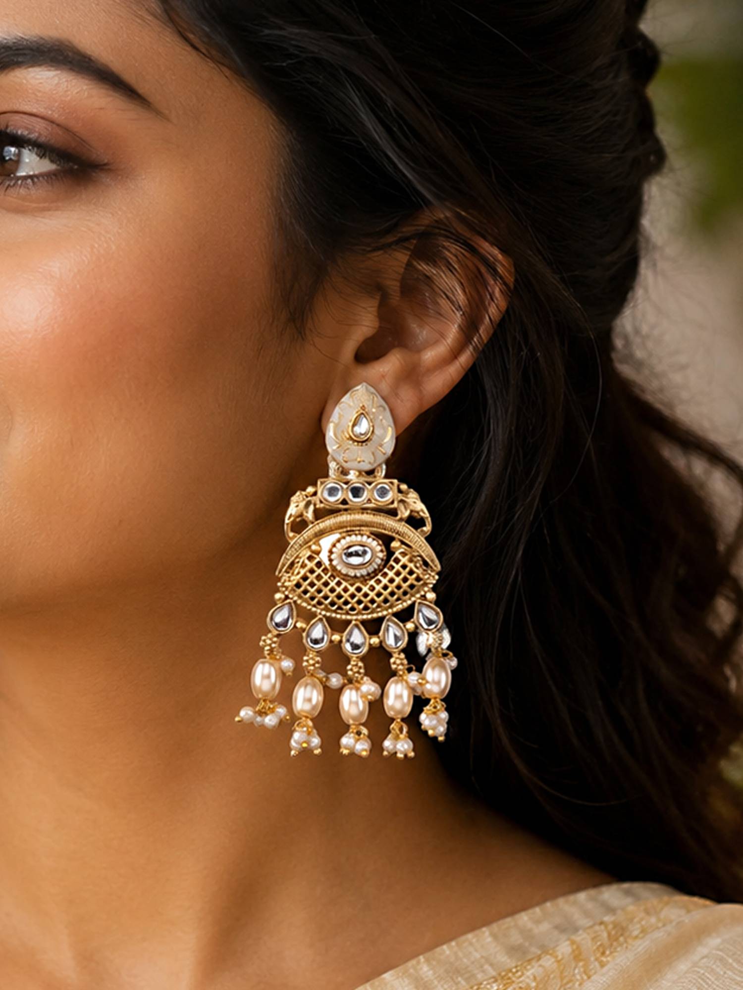 Fida Gold - Plated Shaped Women Ethnic Meenakari Drop Earrings