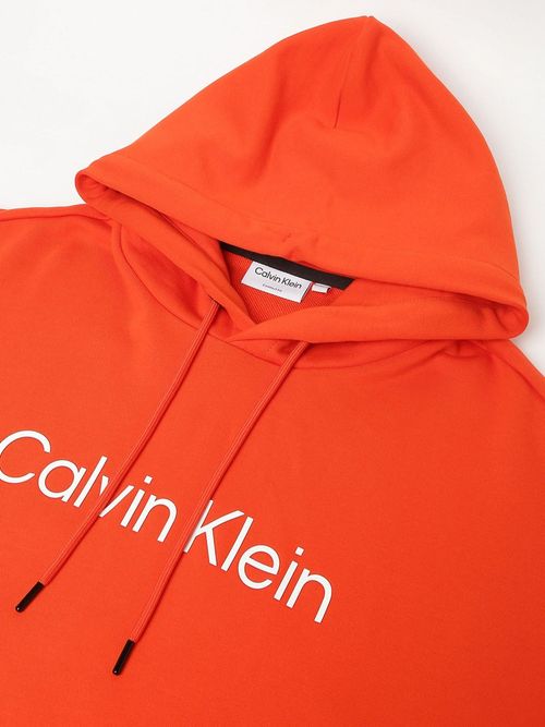 Buy Calvin Klein Orange Logo Relaxed Fit Cotton Hoodie Online
