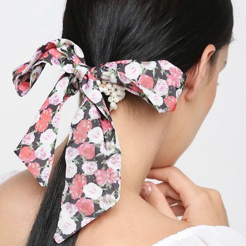 Buy OOMPH Pink Satin and Pearls Scarf Scrunchy Rubber Band Hair