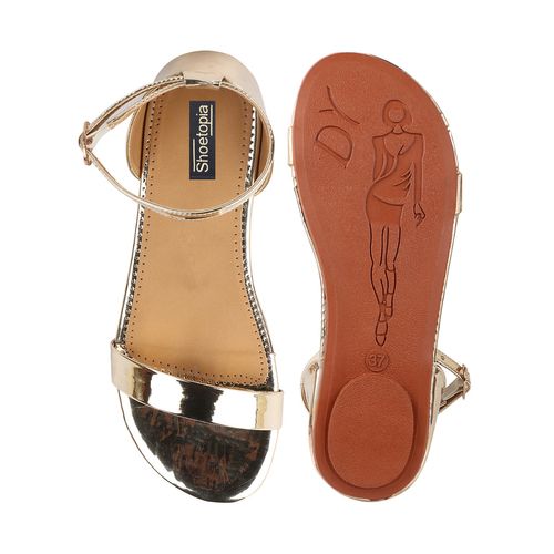 Buy Gold-Toned Flat Sandals for Women by Shoetopia Online