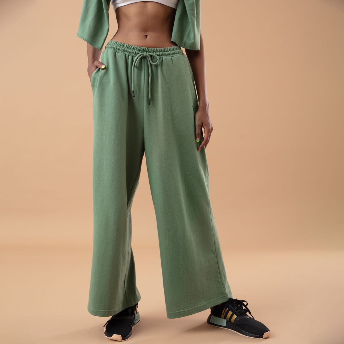 GETBEE Women's Wide Leg Lounge Pants with Pockets Lightweight High Waisted  Elastic Waist Loose Trousers Palazzo Flowy Pants X-Large A1-army Green