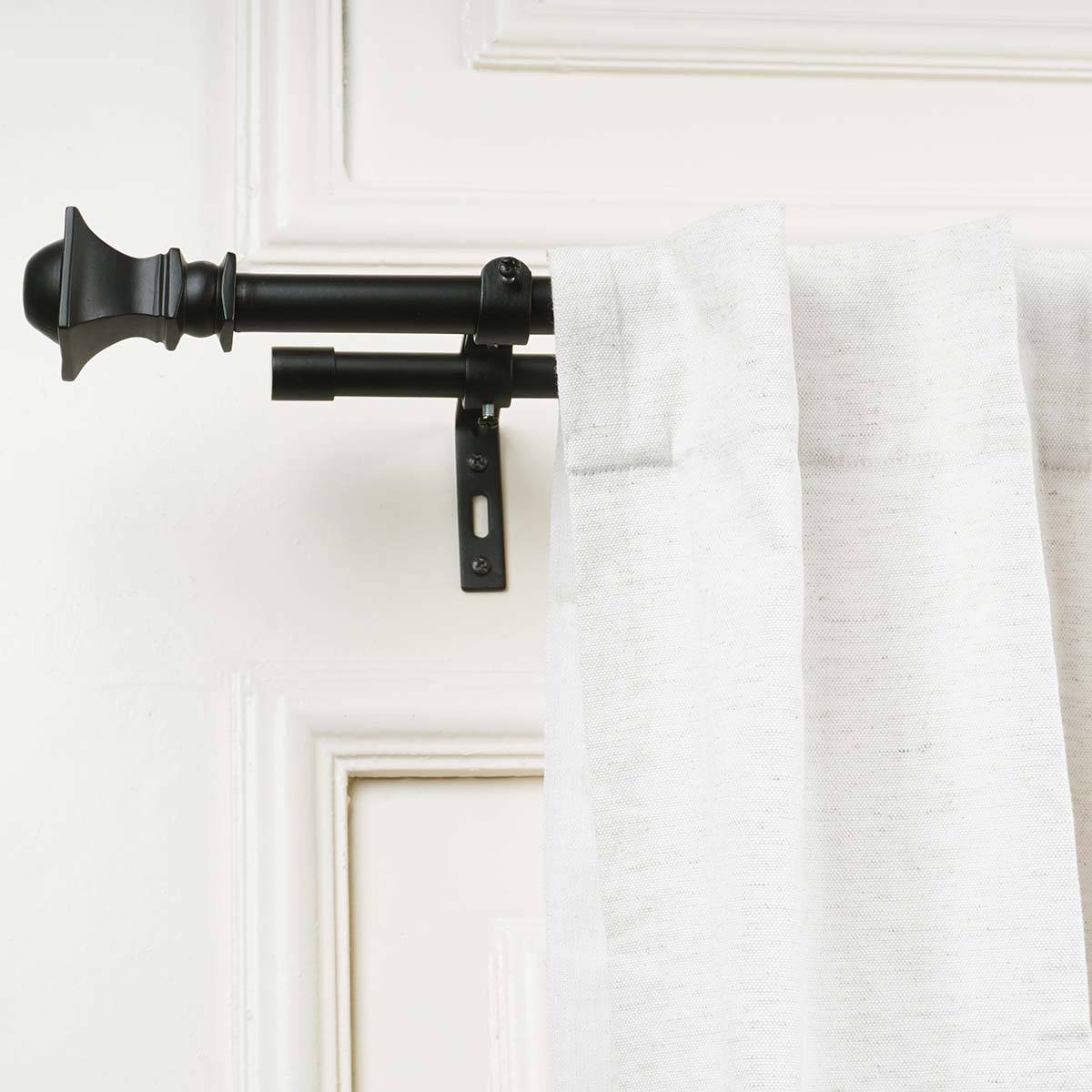 The Decor Mart 28"-48" Adjustable Double Curtain Rod Metal Half Round Finial Black