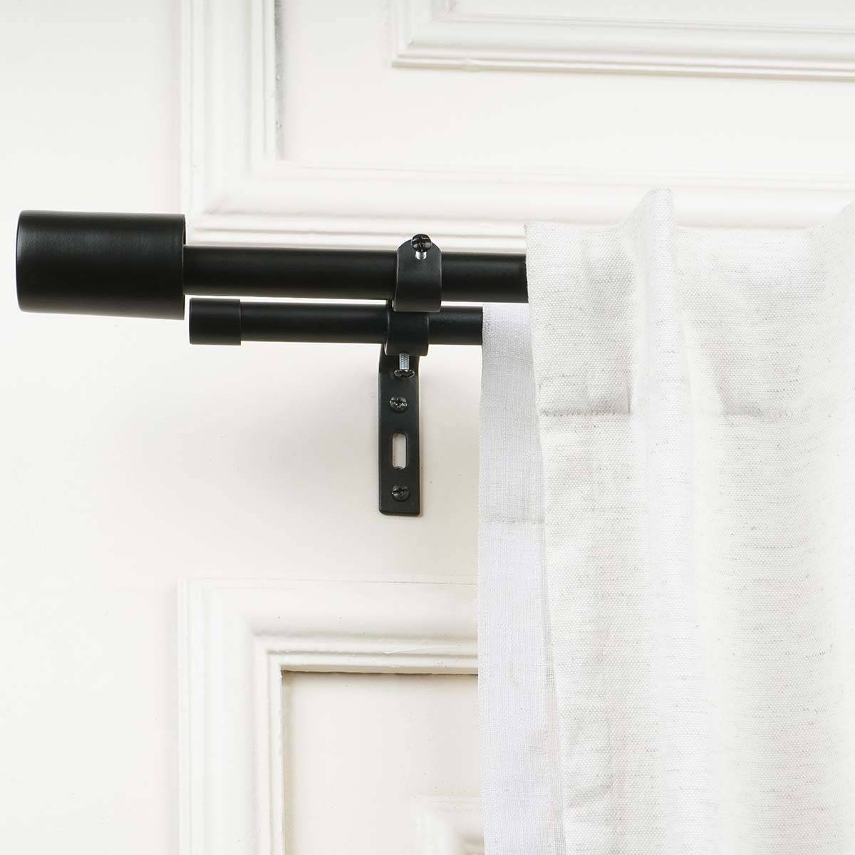The Decor Mart 28"-48" Adjustable Double Curtain Rod For Door & Windows With Brackets Set Black