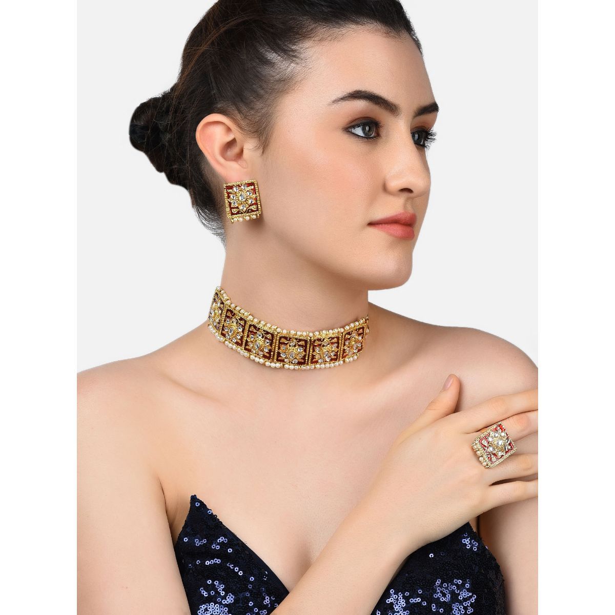 Zaveri Pearls Red Meenakari Ethnic 