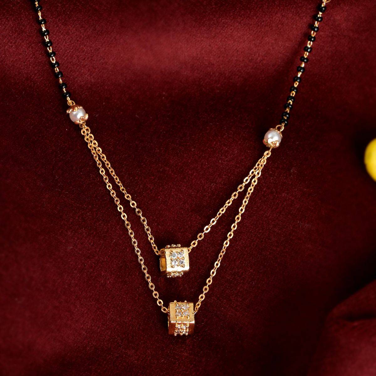 Shoshaa Gold-Plated Black and Gold Beaded 2 Layered Ball Pendant Mangalsutra