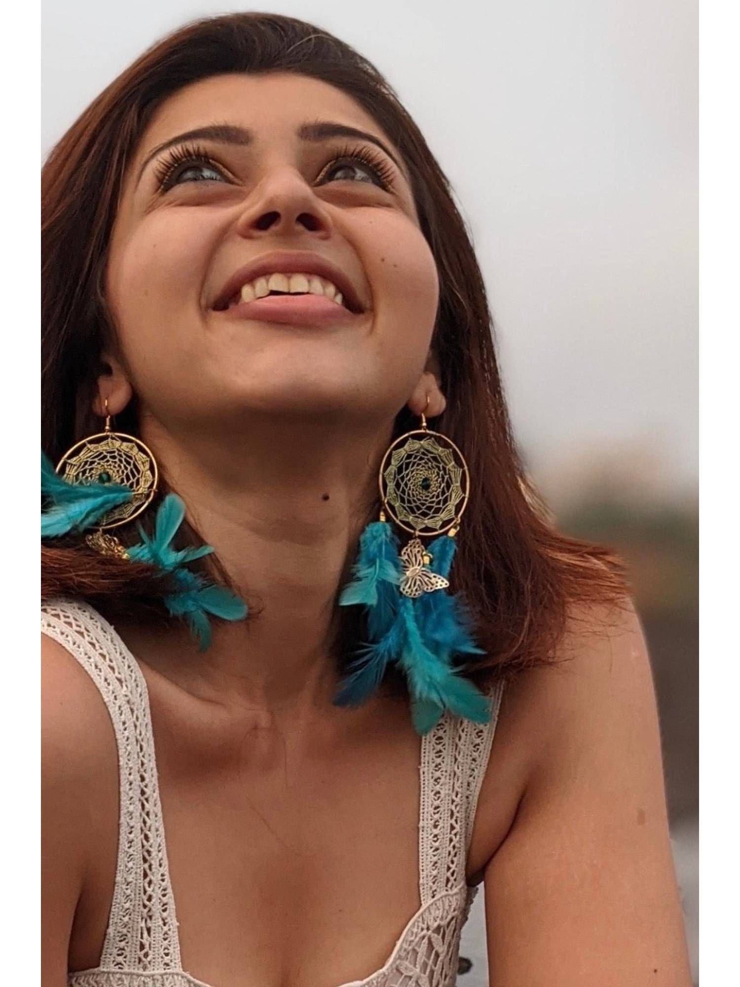 SOUL WORKS Dreamcatcher Teal Brass Earring