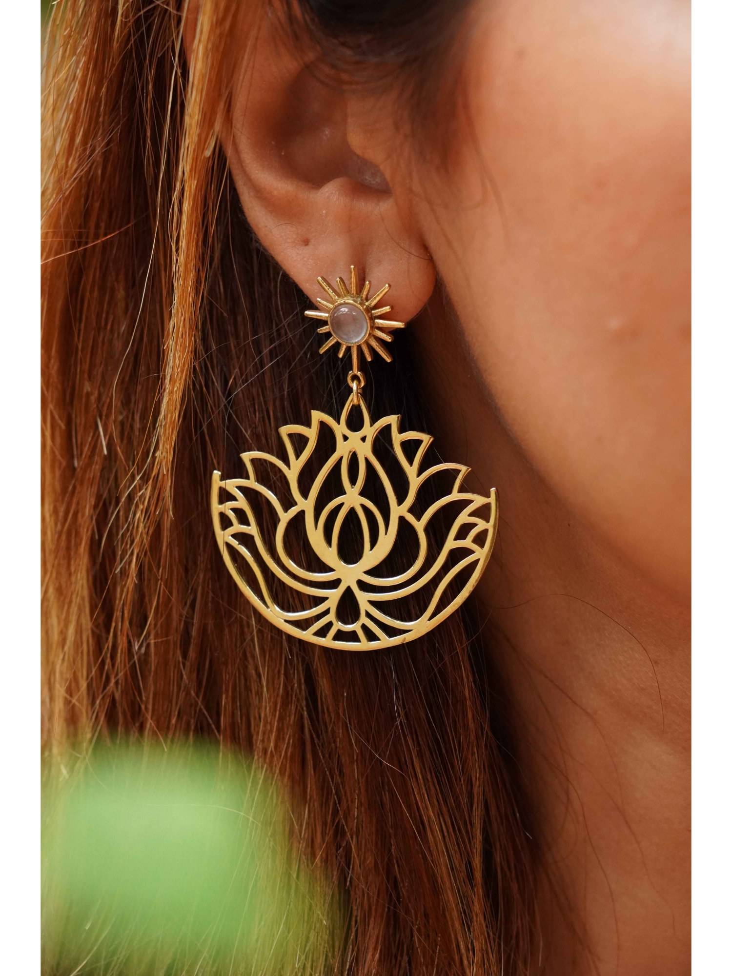 SOUL WORKS Padma Moonstone Brass Stud Earrings