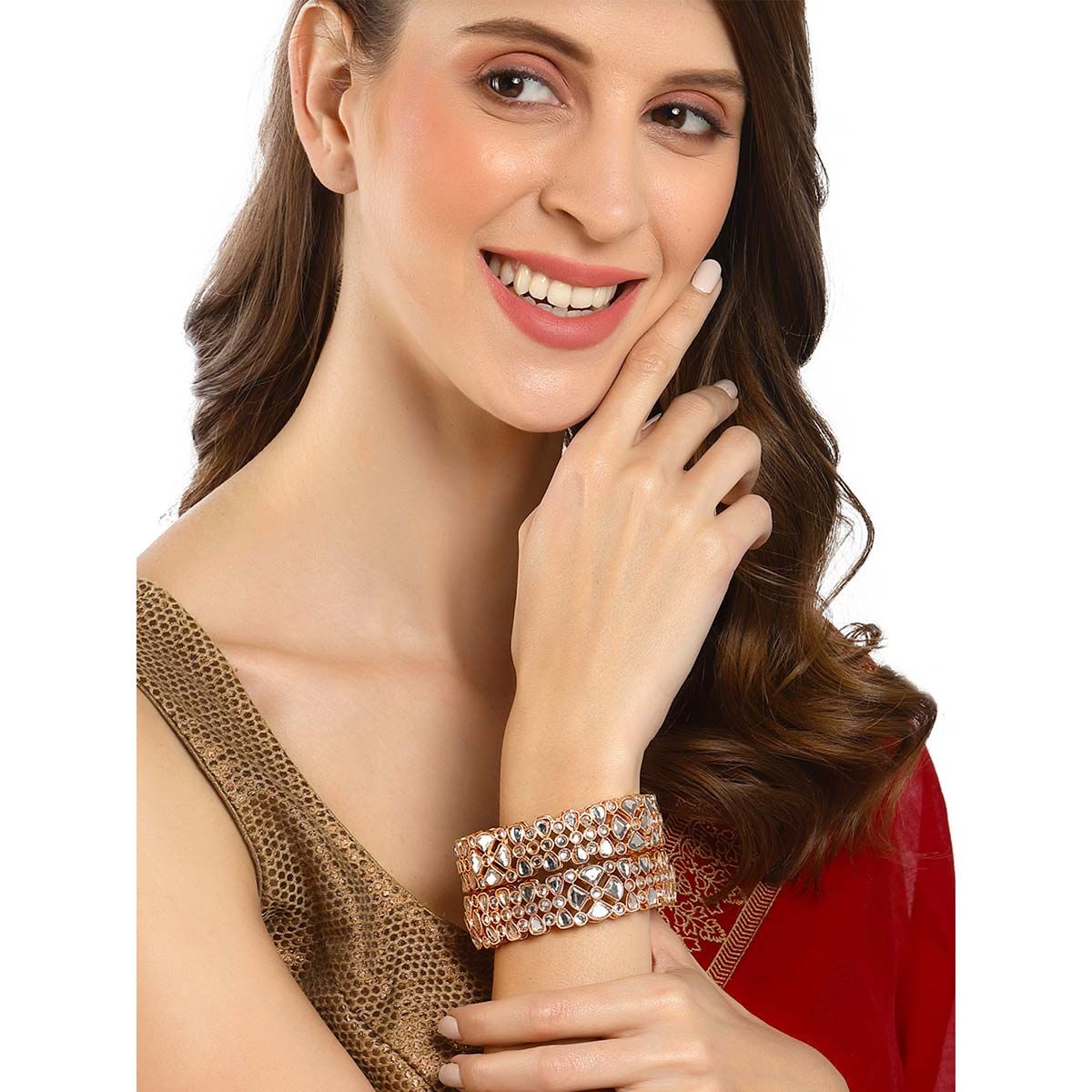 Karatcart Bangle Bracelets And Cuffs  Buy Karatcart Set Of 2 Antique  Rose Gold Plated Pearl and Kundan Bangles for Women OnlineNykaa Fashion