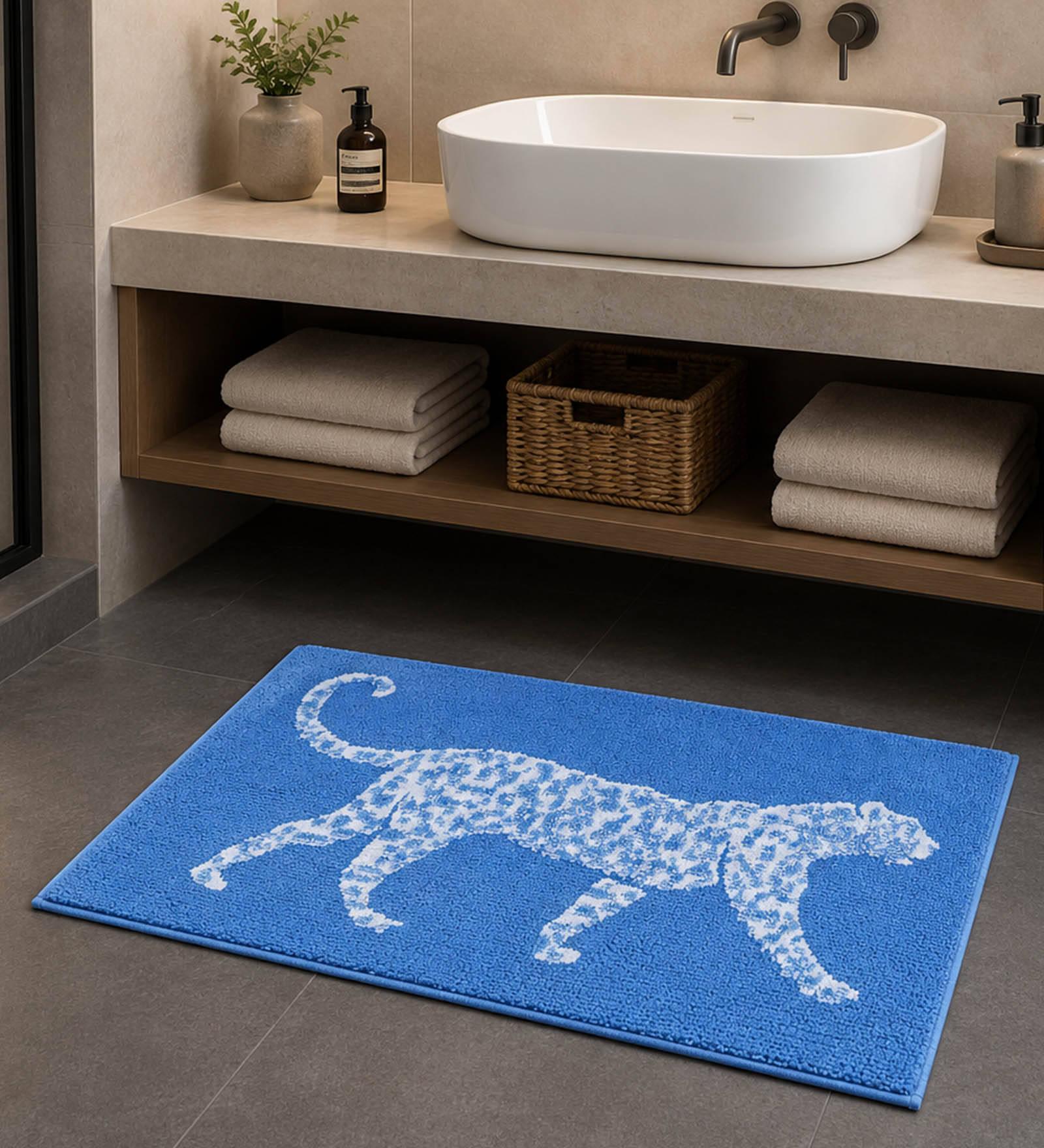 OBSESSIONS Blue 1750 GSM Cotton Anti-Skid Luxury Bath Mat