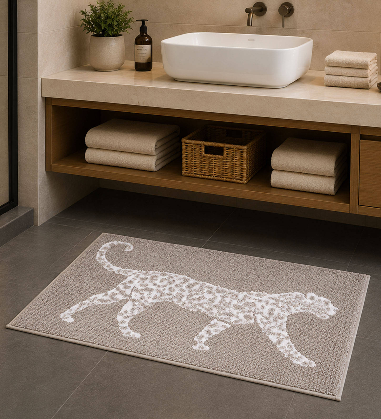 OBSESSIONS Taupe 1750 GSM Cotton Anti-Skid Luxury Bath Mat