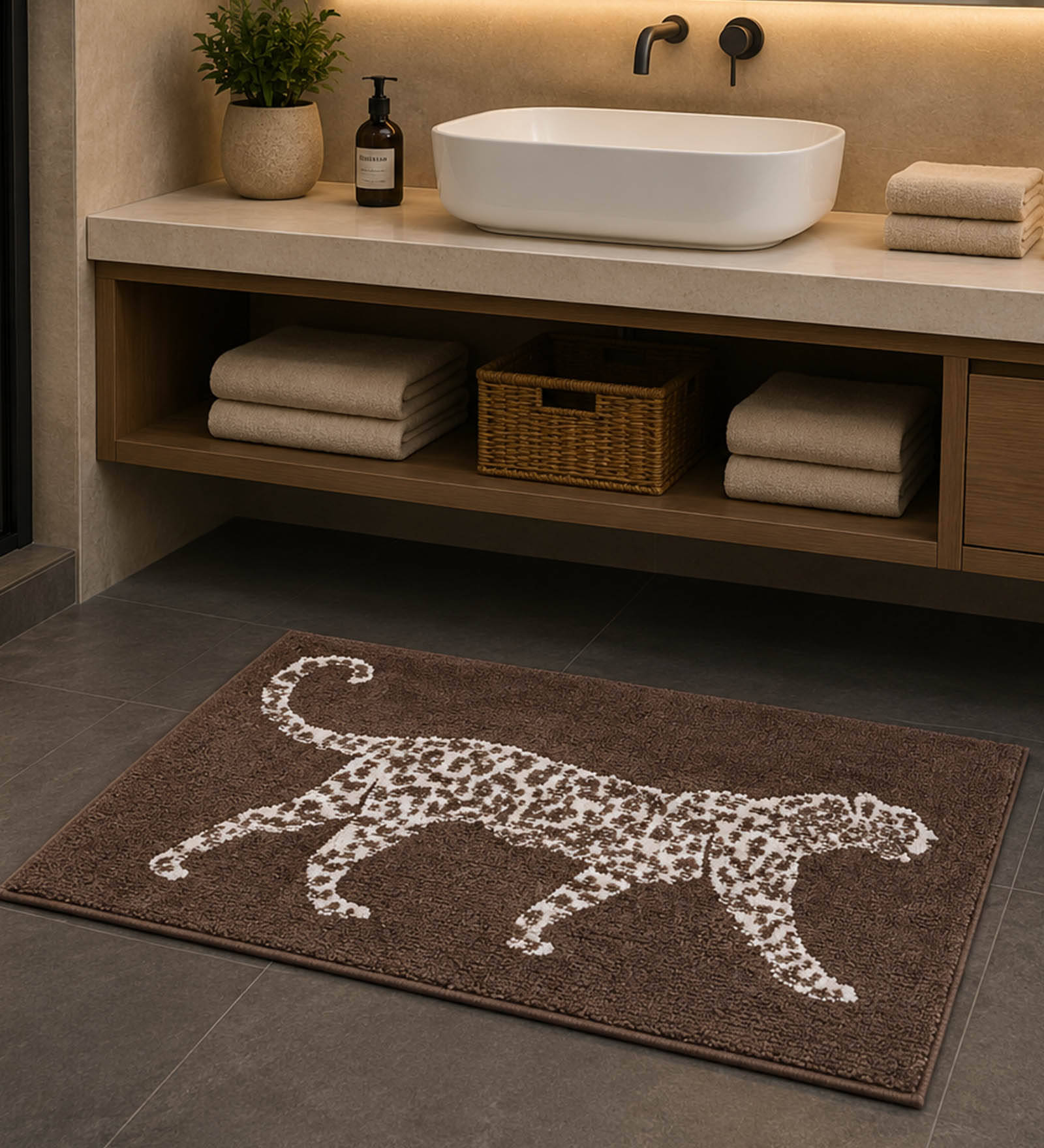 OBSESSIONS Chocolate Brown 1750 GSM Cotton Anti-Skid Luxury Bath Mat