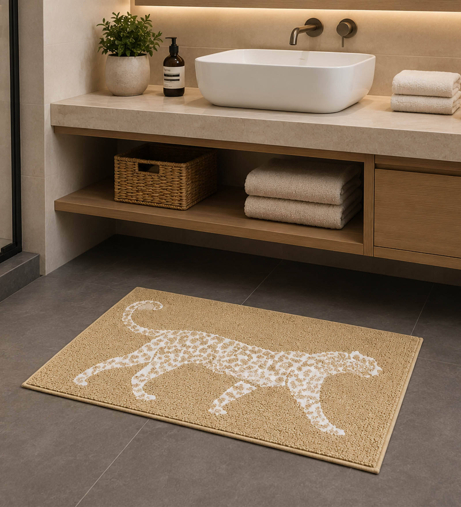 OBSESSIONS Beige 1750 GSM Cotton Anti-Skid Luxury Bath Mat