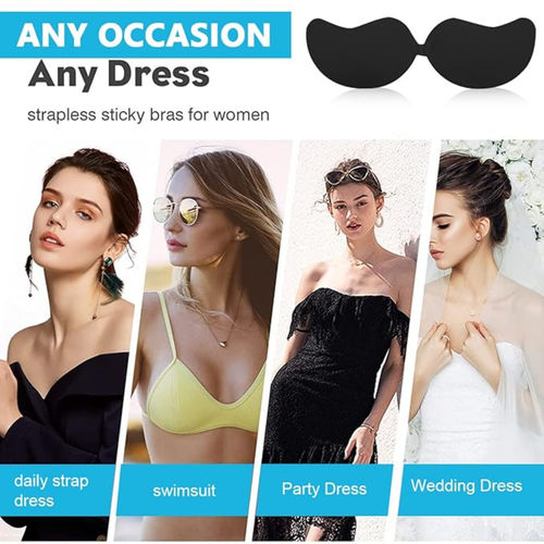 BRACHY Black Adhesive Strapless Backless Invisible Bra (L)