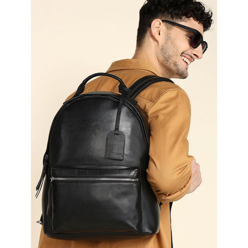 Buy Sassora Black Premium Leather Men's Daily Backpack (L) Online