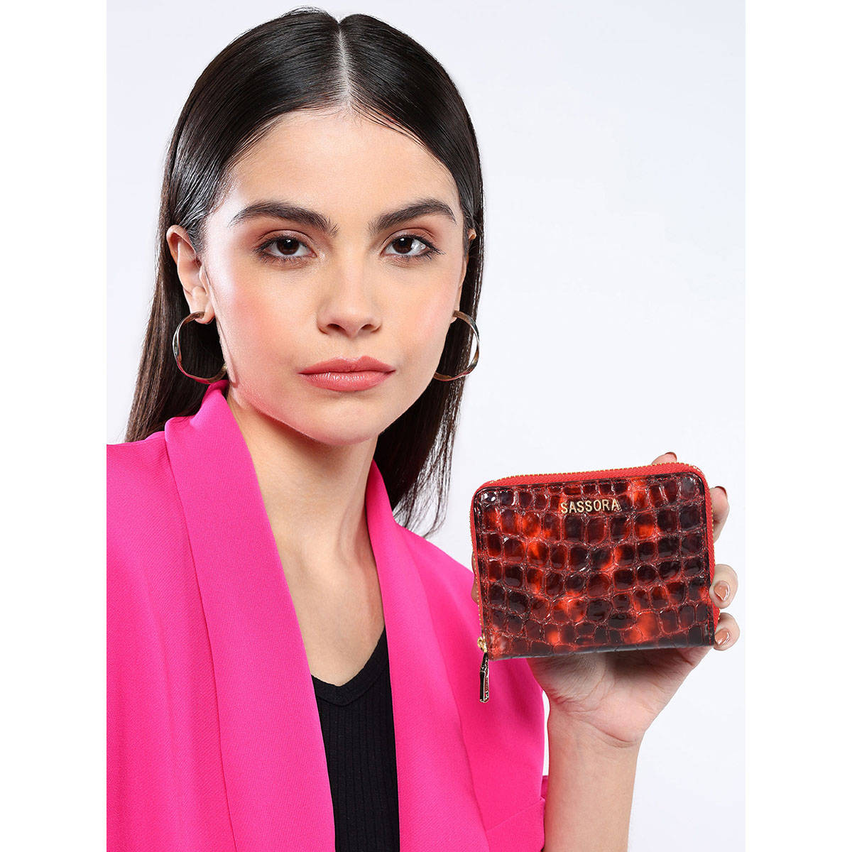 Sassora Red Premium Leather Rafid Zip Closure Wallet (S)