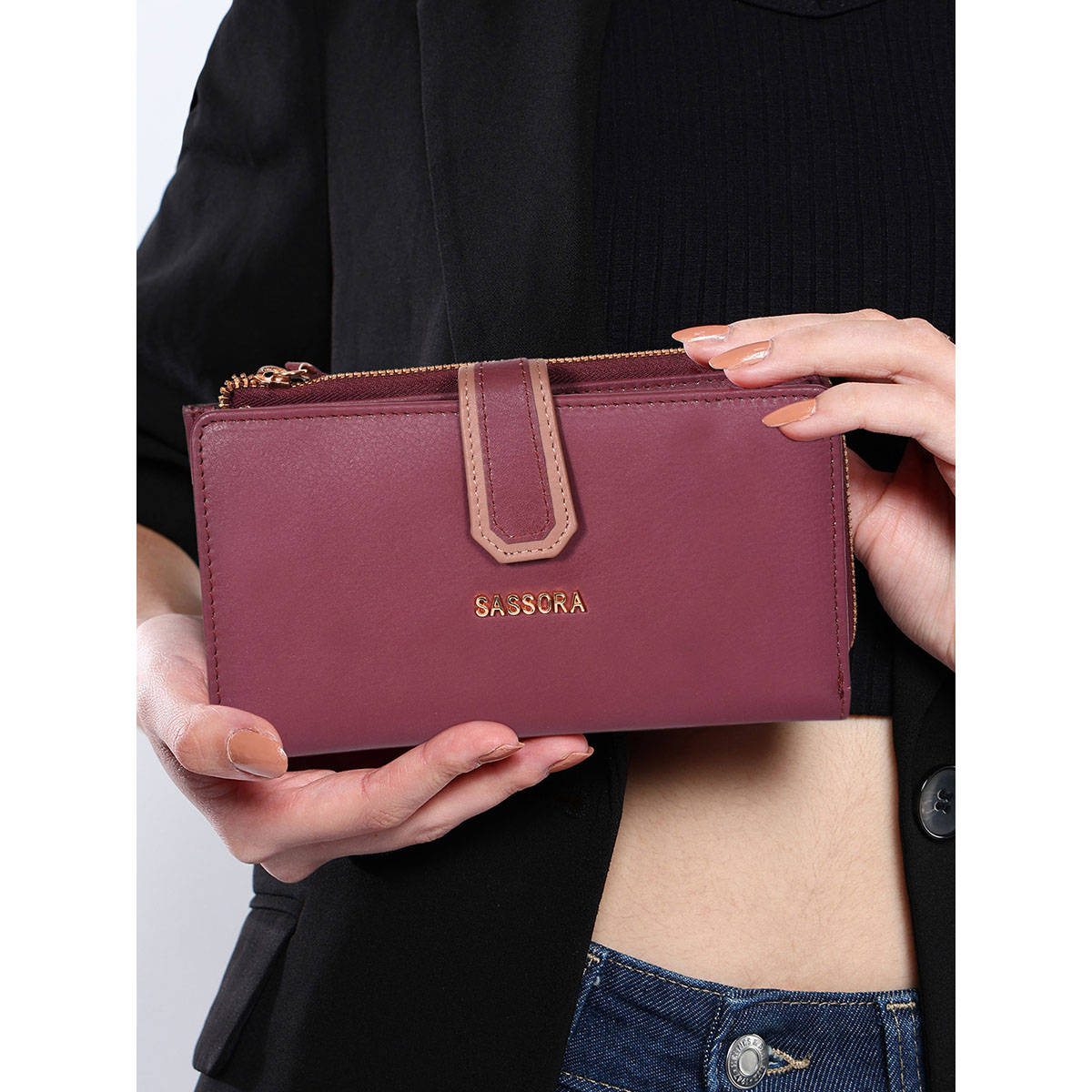 Sassora Maroon Premium Leather Women Rafid Snap Closure Wallet (L)