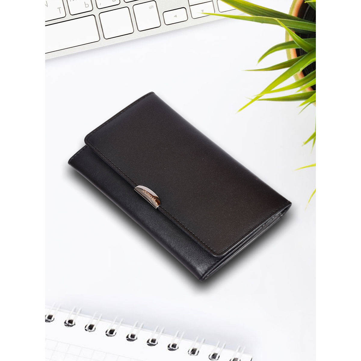 Sassora Black Premium Leather Rafid Women Metal Look Wallet (L)