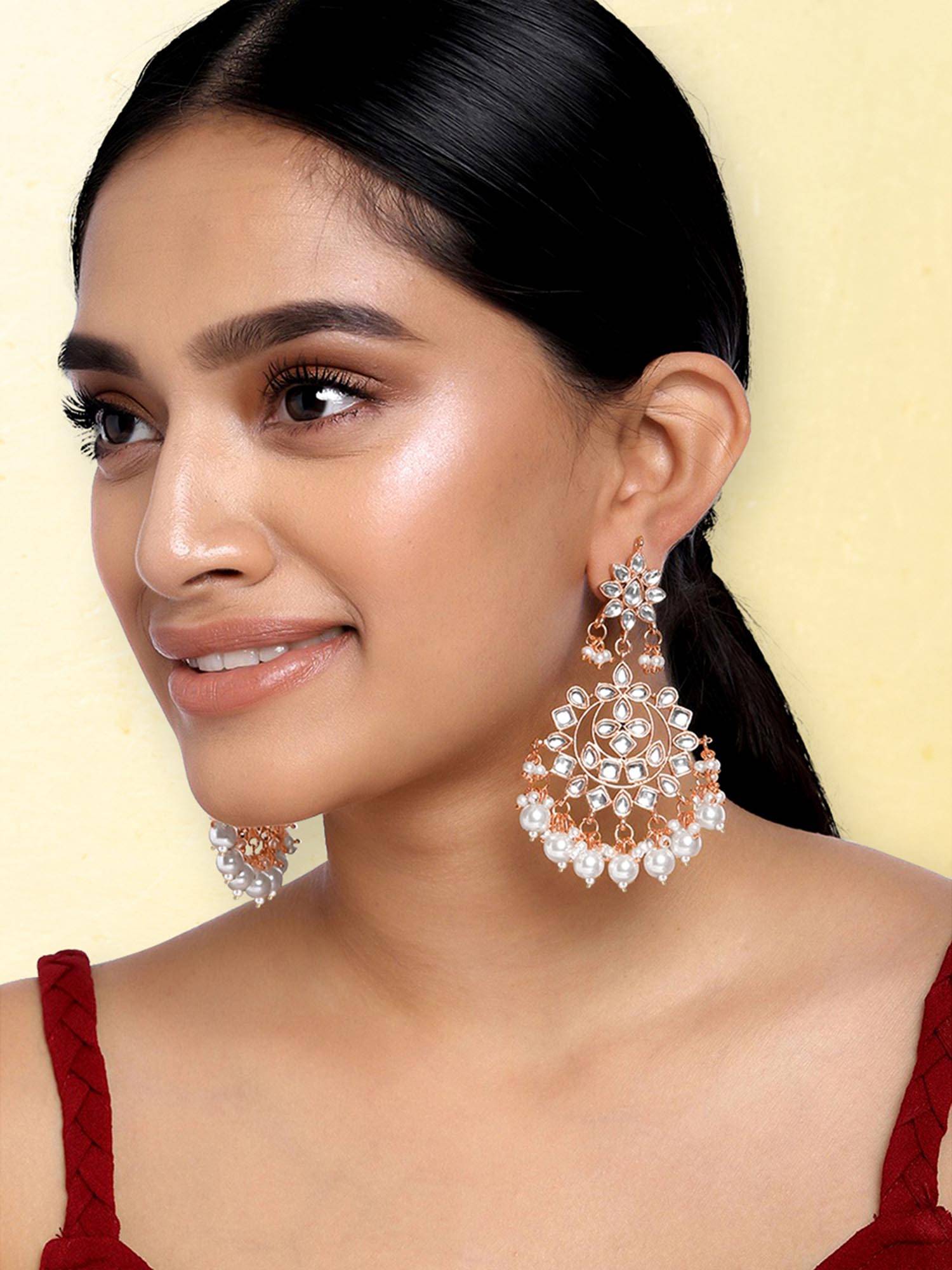 Peora Rose Gold Plated White Dangle Earrings