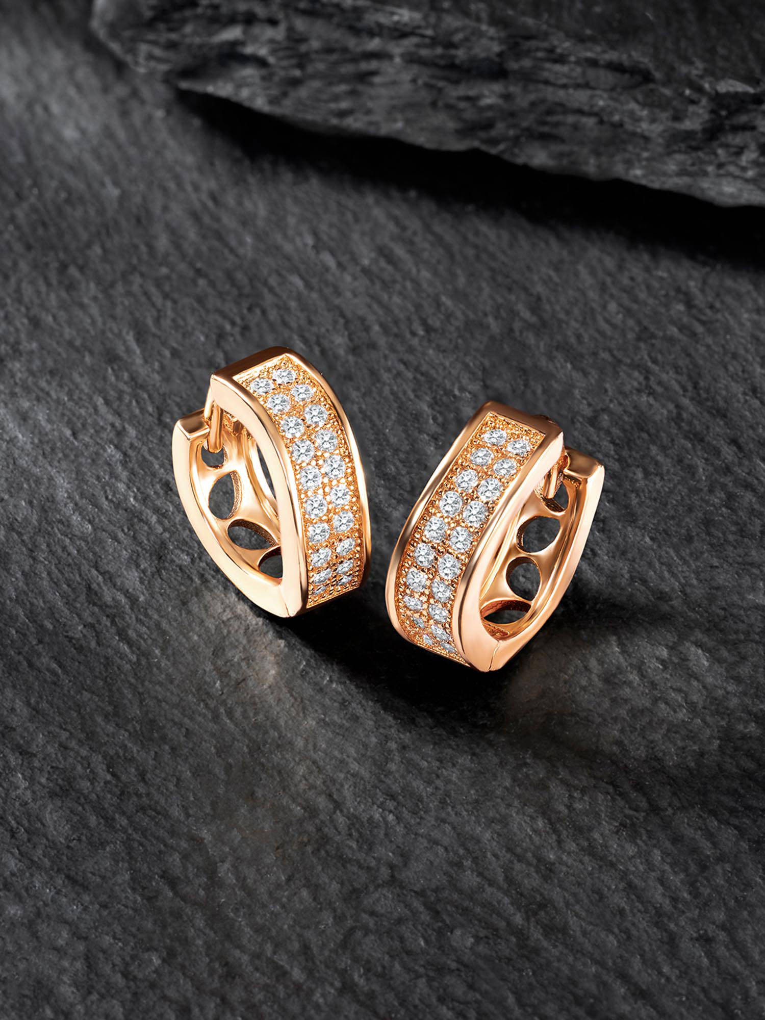 Peora Rose Gold Plated Cubic Zirconia Fancy Hoop Earrings