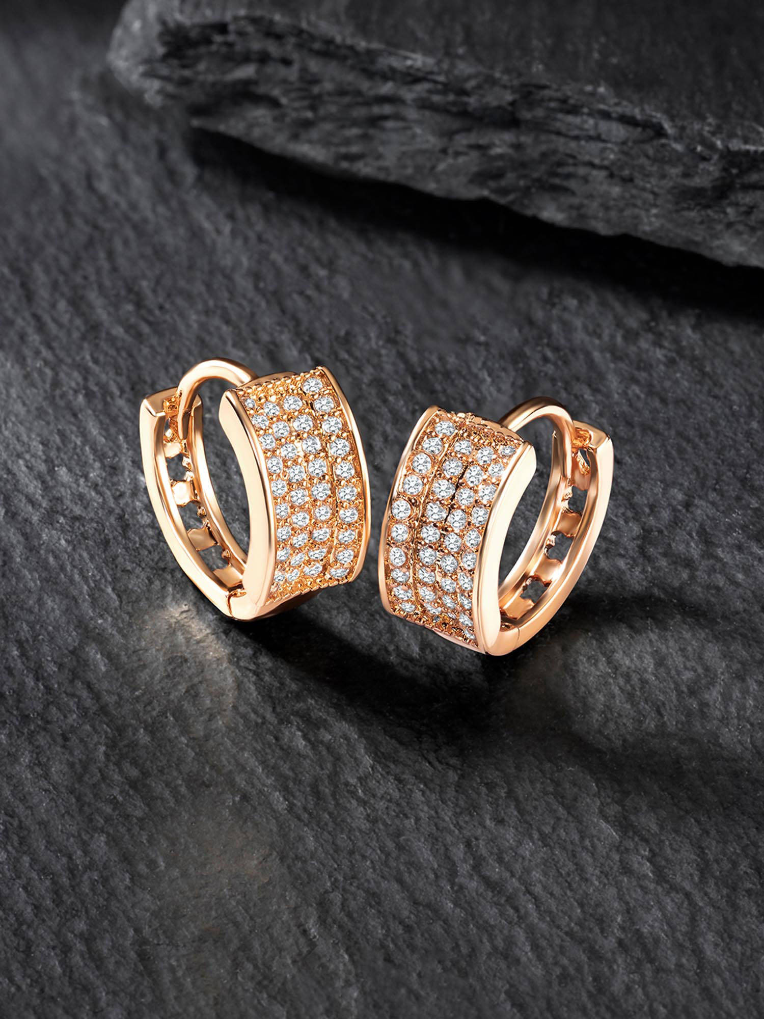 Peora Rose Gold Plated Cubic Zirconia Fancy Hoop Earrings