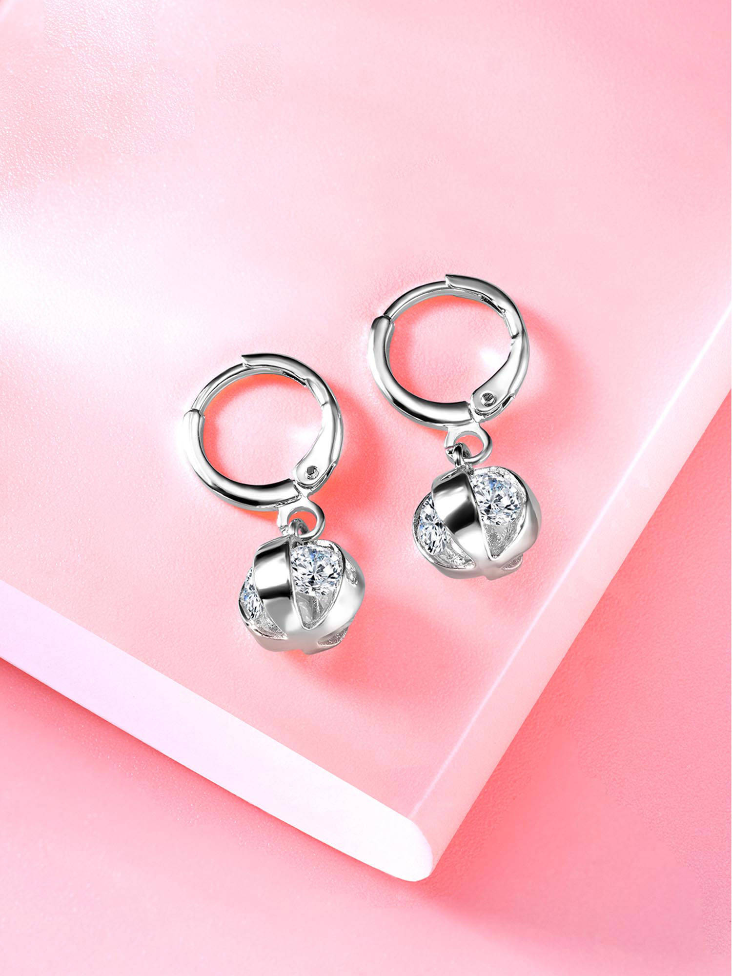 Peora Silver Plated White Cubic Zirconia Hoop Earrings