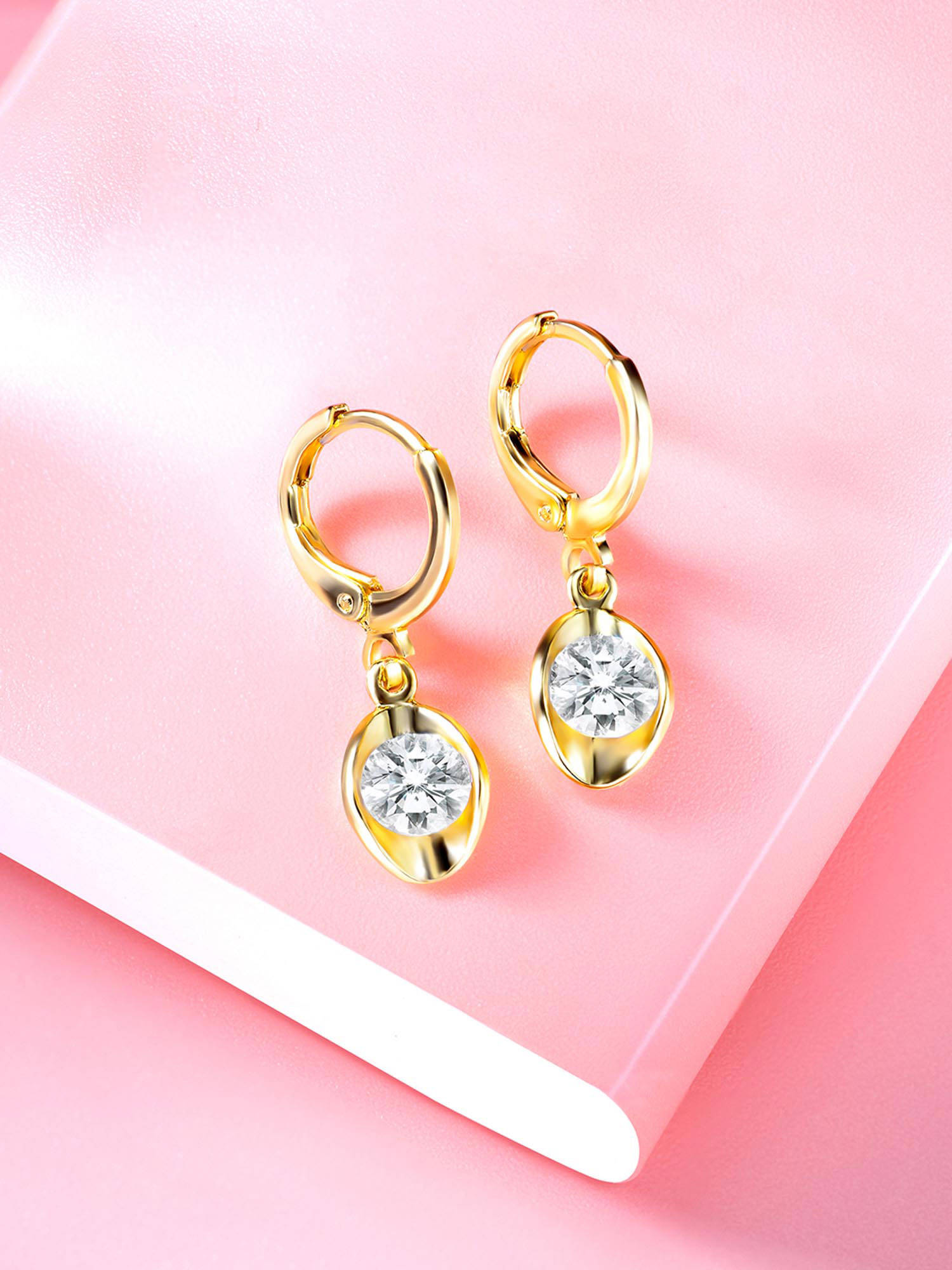 Peora Gold Plated Cubic Zirconia Fancy Hoop Earrings