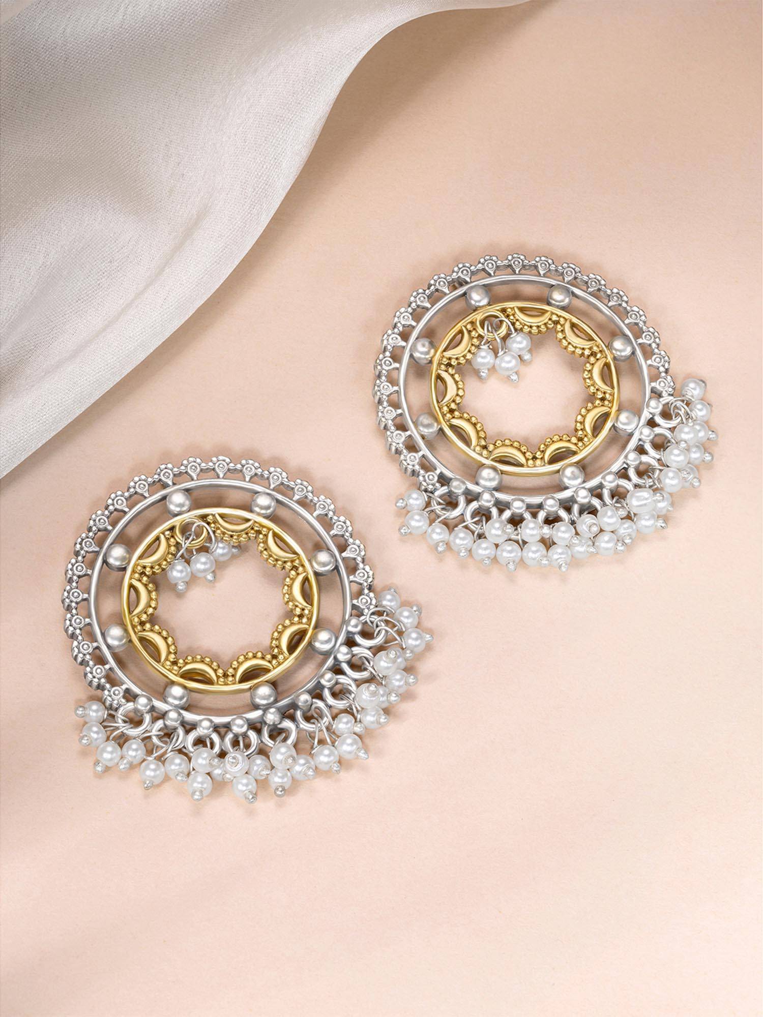 Peora Oxidized Silver Gold Plated Multi-Color Lariya Stud Earrings