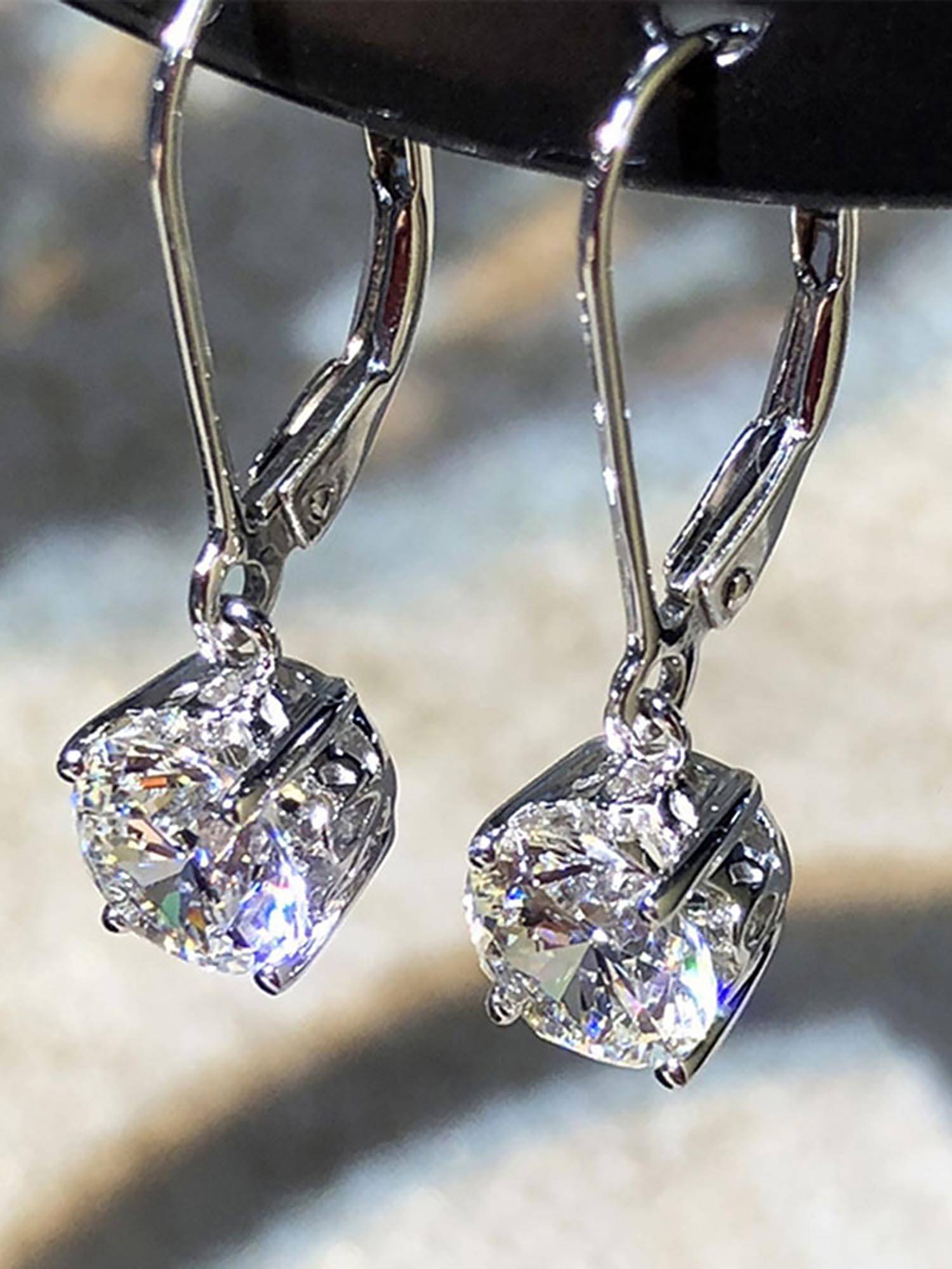 Peora American Diamond Silver Plated White Hoop Earrings