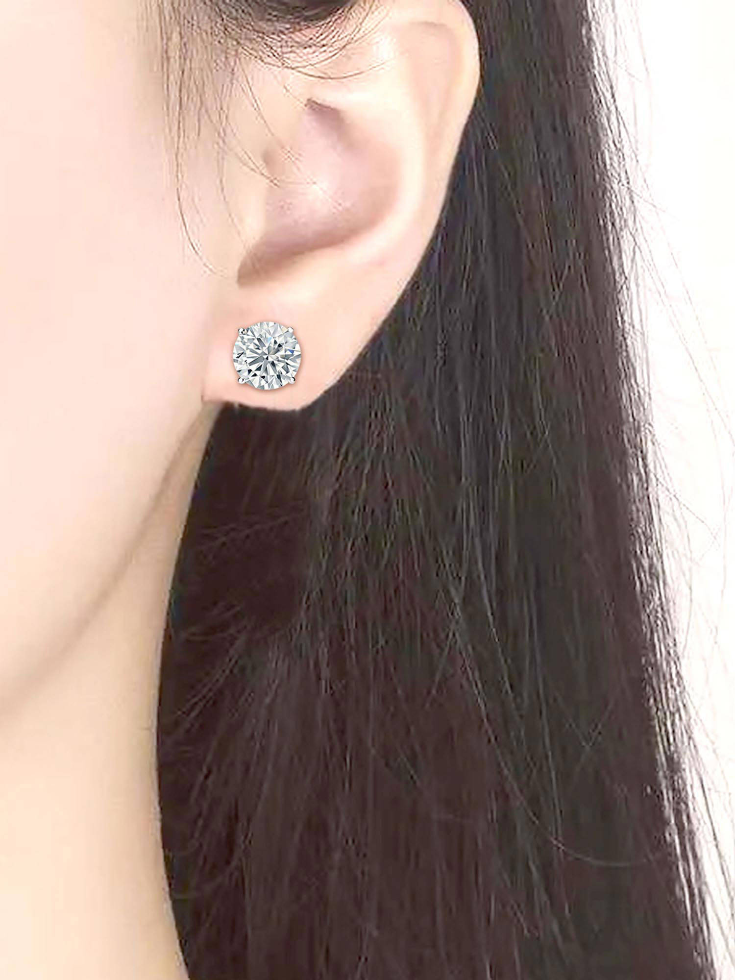 Peora American Diamond Silver Plated White Stud Earrings