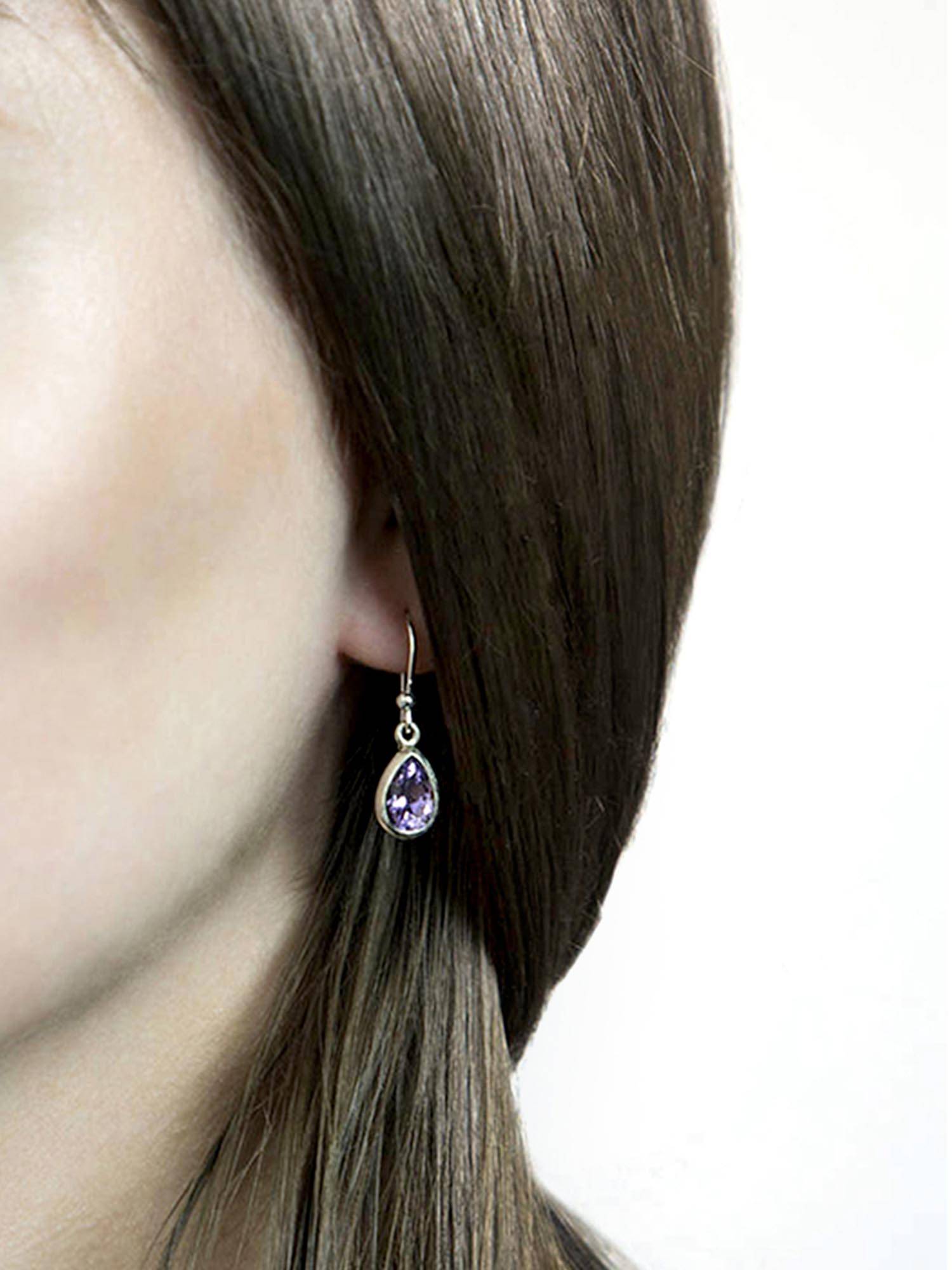 Peora Silver Plated Purple Crystal Tear Drop Earrings