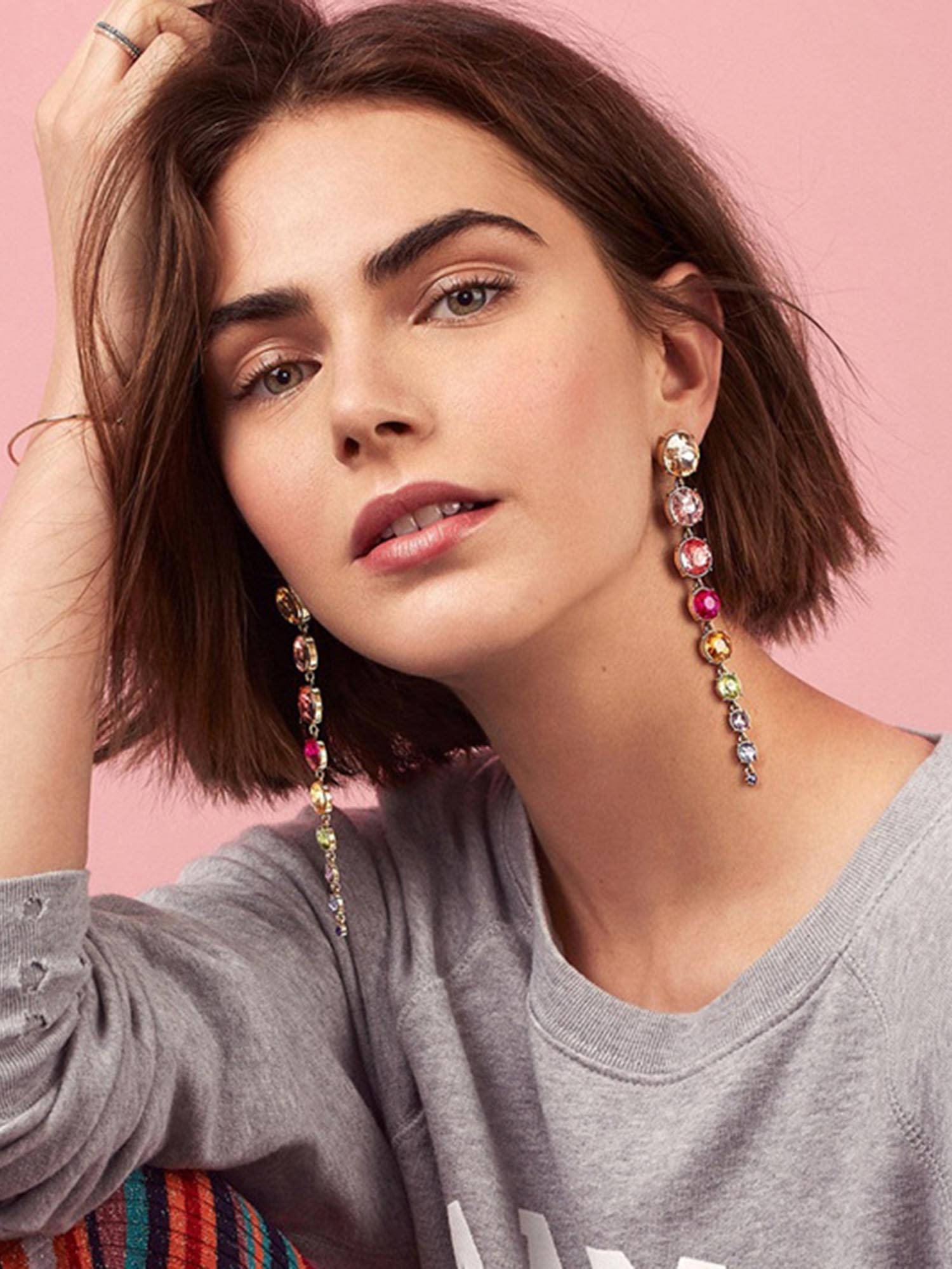 Peora Gold Plated Multi-Color Crystal Dangle Earrings