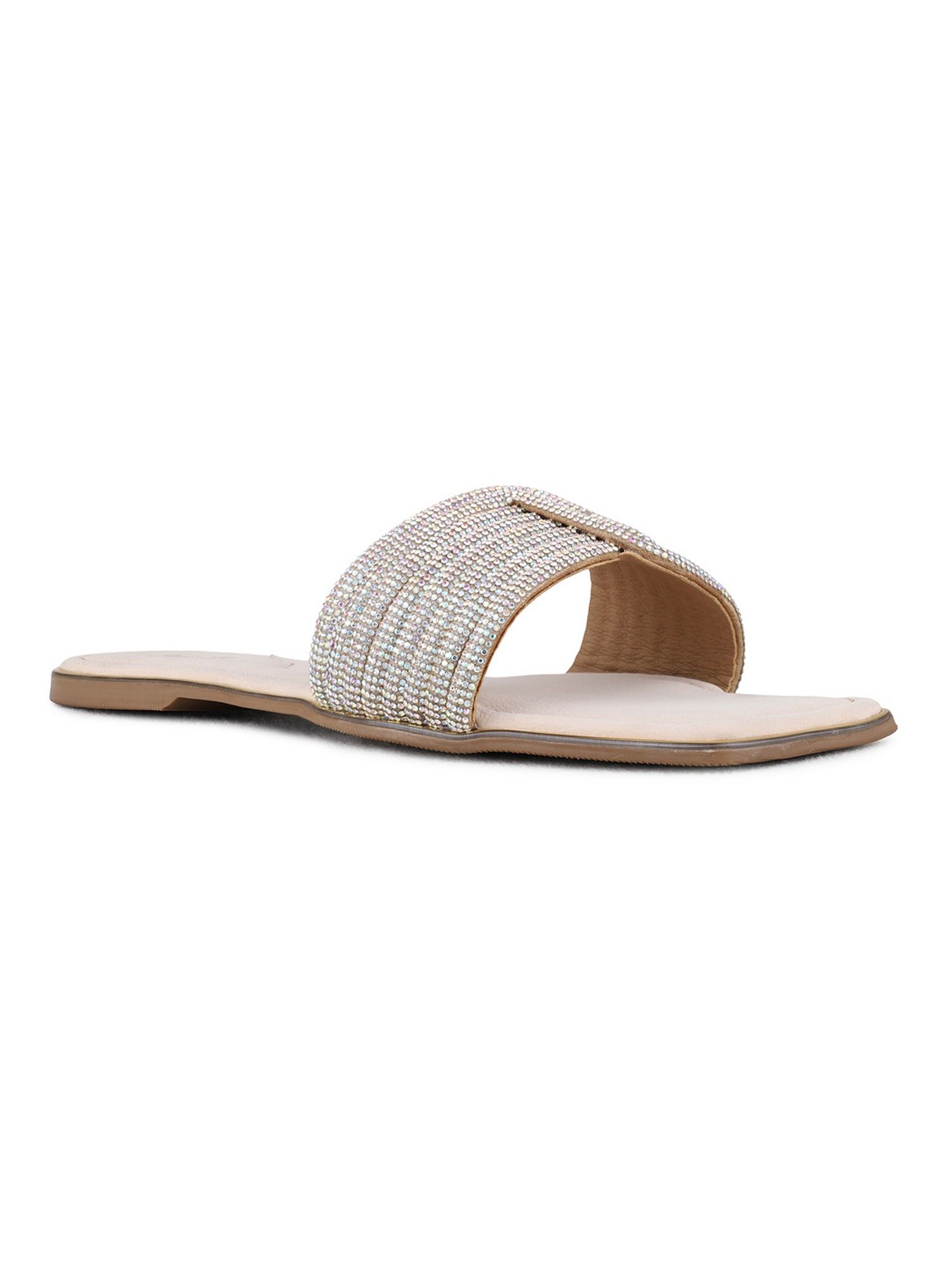 Offen オッフェン square-OPPEN / BEIGE & BLACK Buy Inc.5 Women'S Beige Casual Embellished Open Toe Flats Online
