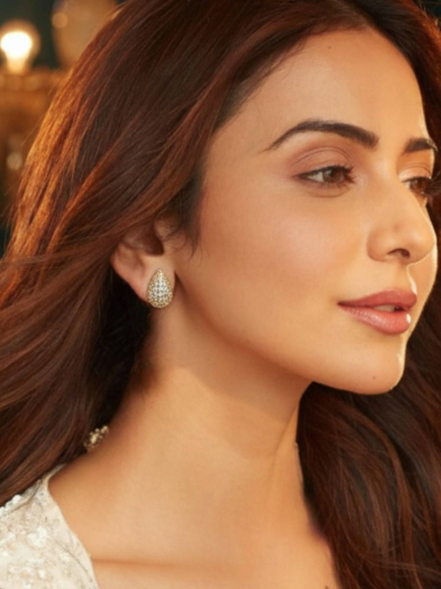 Accessher Gold-Plated Rhinestone Teardrop Stud Earrings