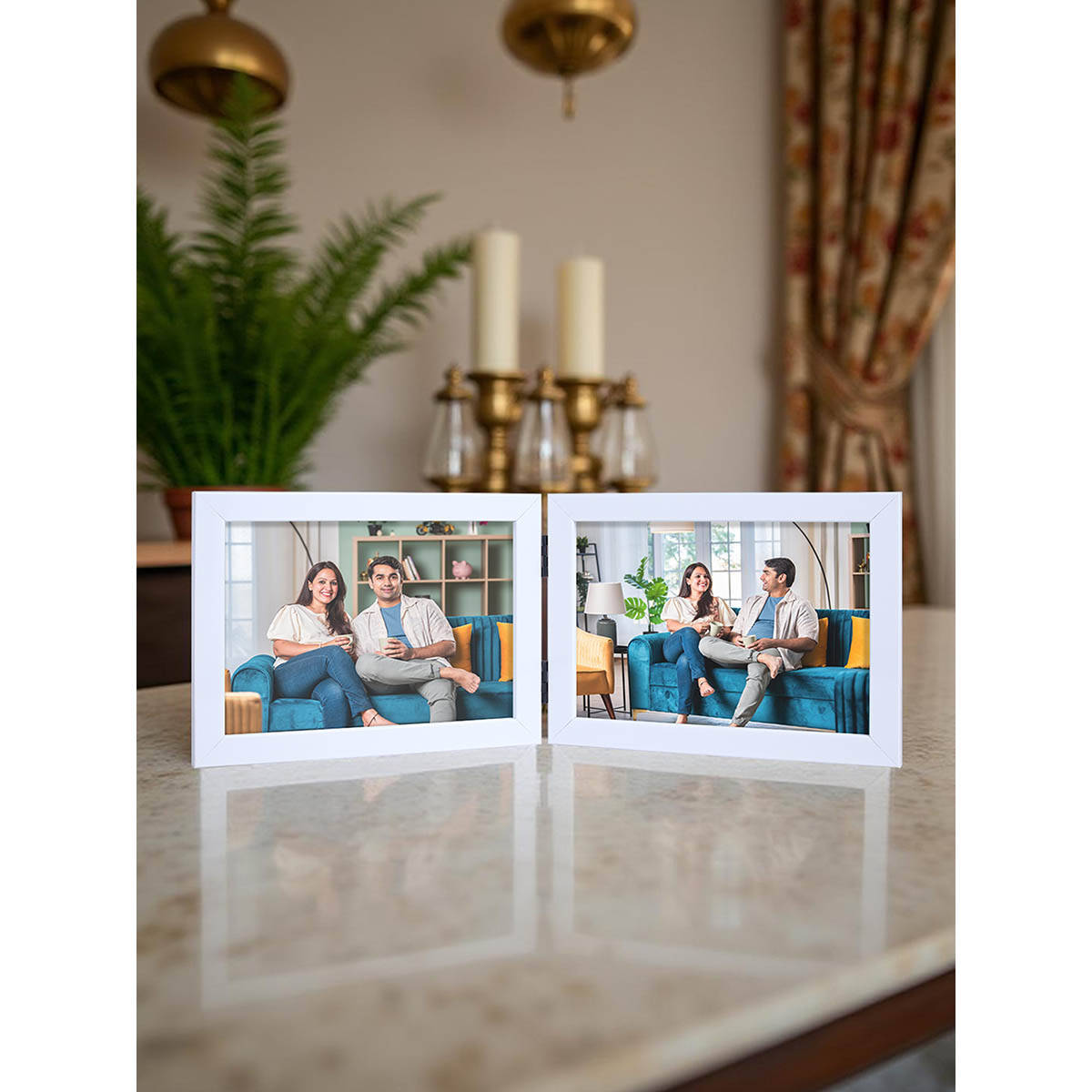 Golden Peacock Modern White Foldable Tabletop Photo Frame