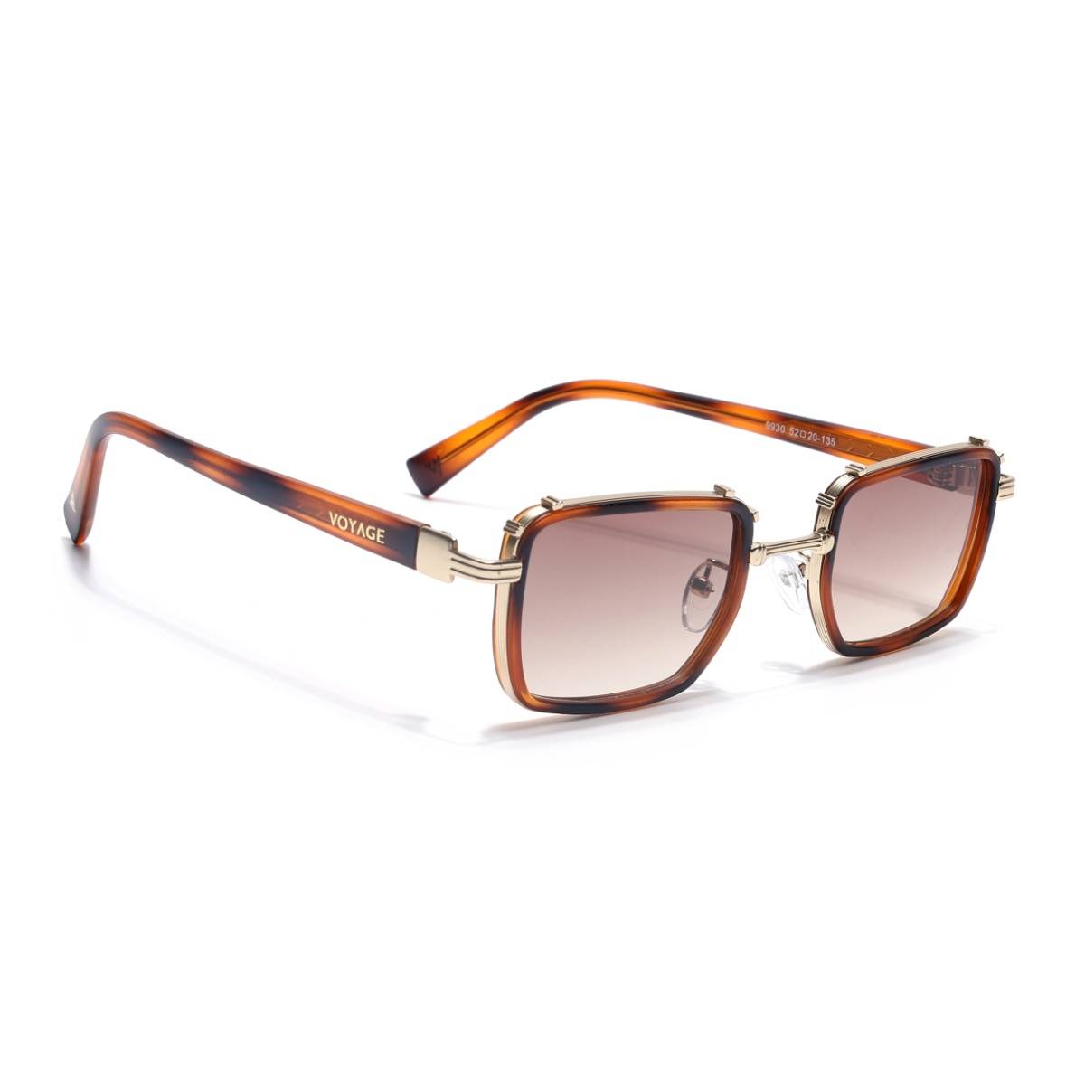 Voyage Square Sunglasses for Men & Women (Brown & Clear Lens|Golden & Demi Brown Frame)