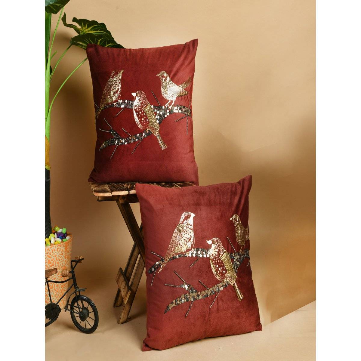 SHADES OF LIFE Cotton Decorative Cushion Covers (Multi Color Emb 12x18) Set of 2