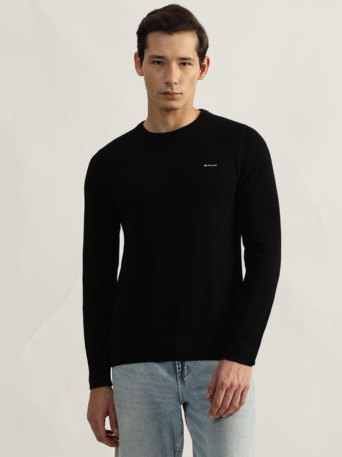 GANT Men Black Solid Round Neck Full Sleeves Pullover Style Sweater