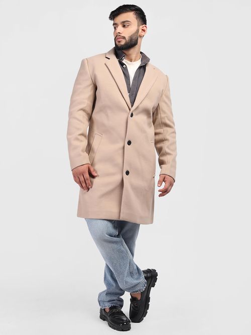 Buy HONNETE Men Casual Regular Fit Beige Trench Coat Online