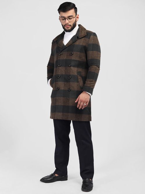 Plaid Wool Peacoat Mens Checkered Peacoat Faleave Men's Plaid