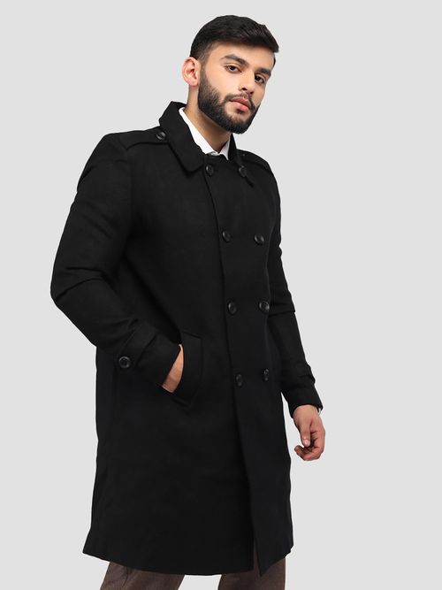 Buy HONNETE Men Casual Regular Fit Black Trench Coat Online