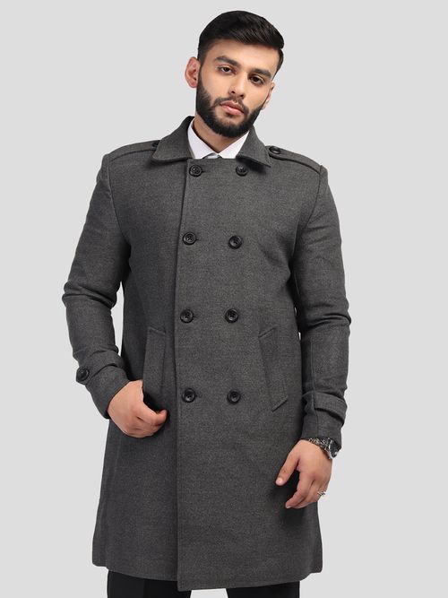 Buy HONNETE Men Casual Regular Fit Dark Grey Trench Coat Online