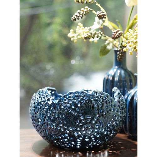 Buy Pure Home Living Dark Blue Lattice Ceramic Vase Online