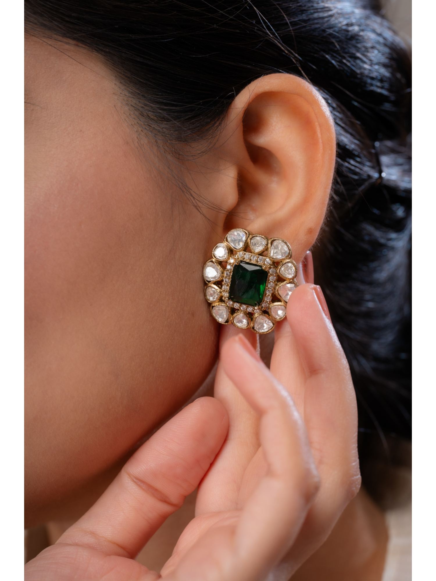 Buy AARSEE OFFICIAL Green Victorian Moissanite Studs-Emerald Online