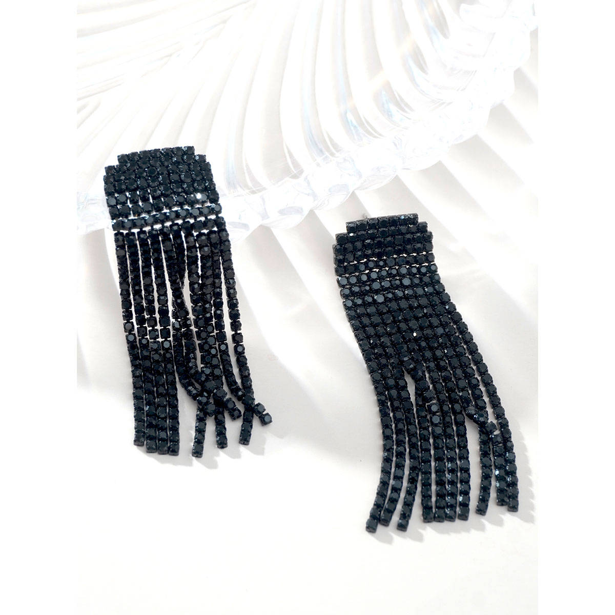 Niscka Fancy Long Dangler Black Stone Earrings
