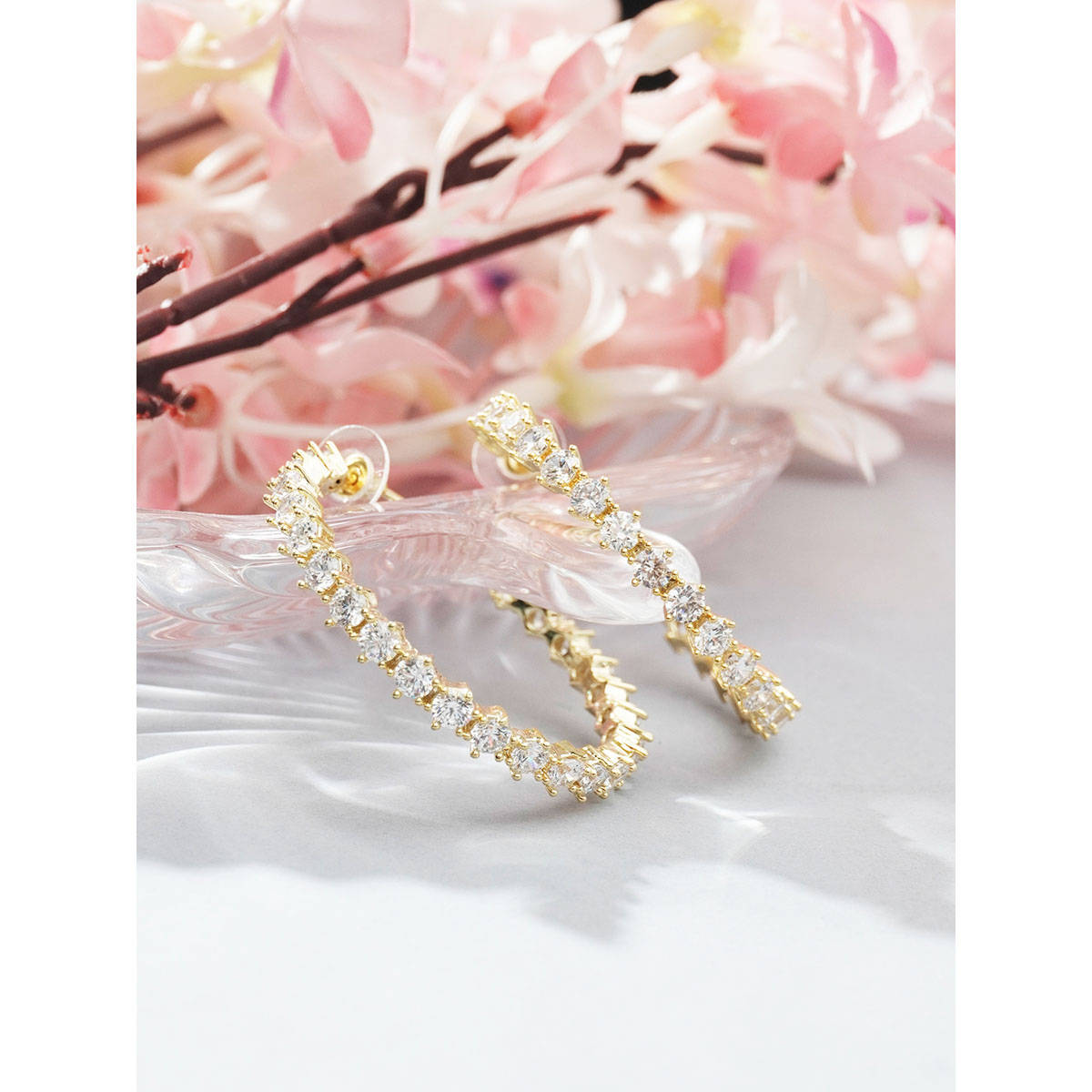 Niscka Gold Plated American Diamond Hoop Earrings